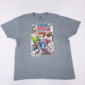 Marvel Avengers T-Shirt Mens 2XL Gray Graphic Tee Comic Book Cover Superhero